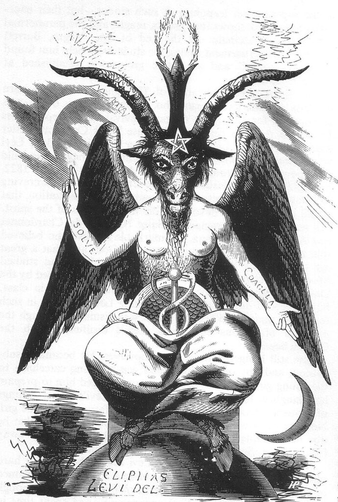An 1856 depiction of the Sabbatic Goat from Dogme et Rituel de la Haute Magie by Éliphas Lévi.